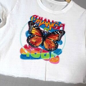 Prince & Fox White Butterfly Graphic Crop Top Baby Tee XS Change Is Good